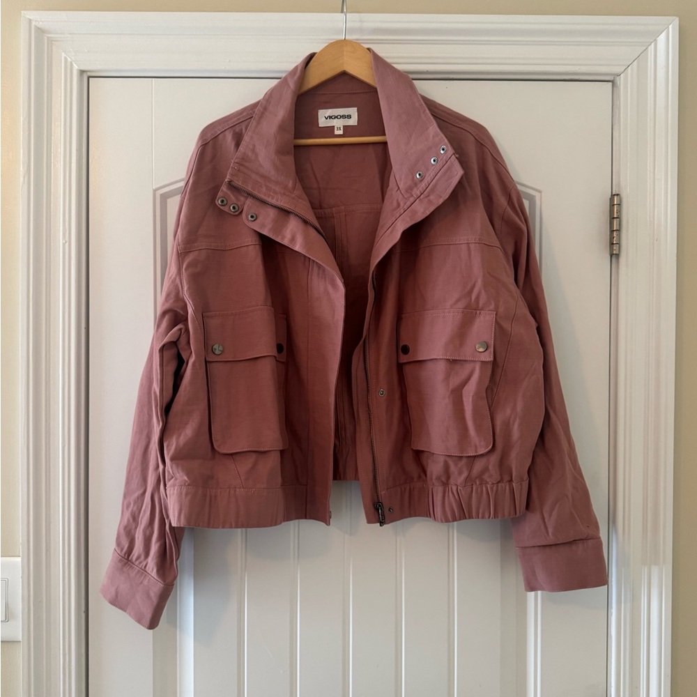 NWOT Vigoss Dusty Rose Cotton Utility Jacket 3X | Stitch Fix Dual Closure